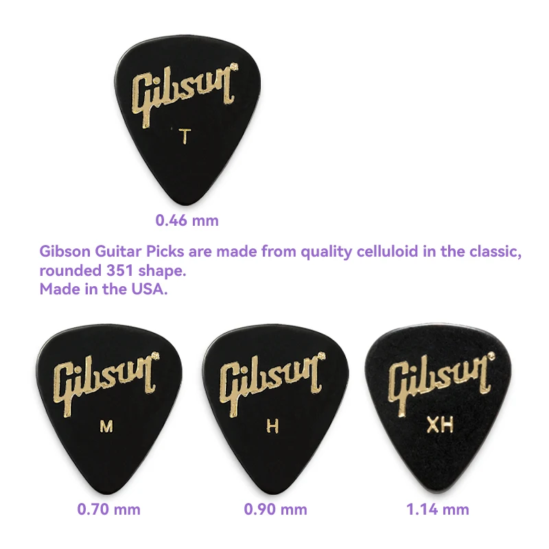 Gibson Guitar Pick APRGG-74 Celluloid Pick 0.46/0.70/0.90/1.14 mm, Guitar Accessories, Made in USA