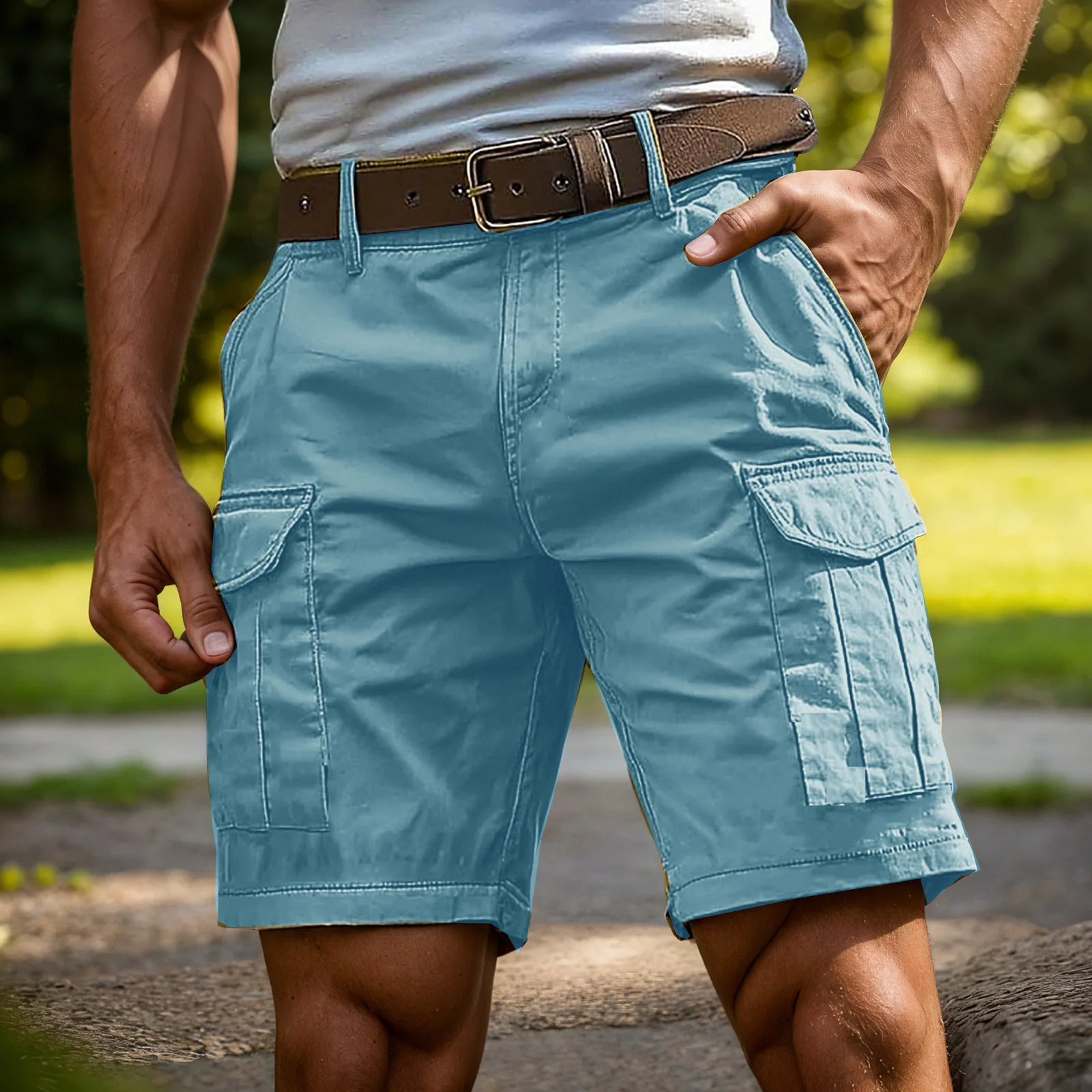 Zomer cargo shorts voor heren, casual en stijlvol, rechte pijpen, sportieve shorts met meerdere zakken, shorts tot halverwege de dij, tactische shorts