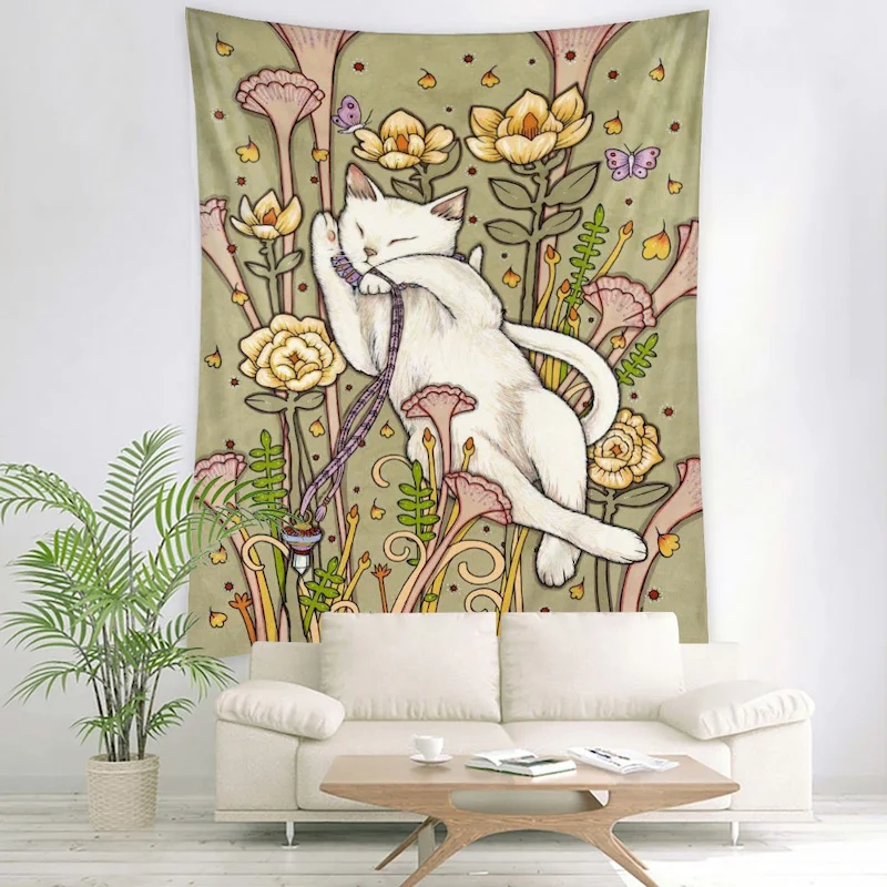 VIKAMA Cat Moon Palmistry Decor Aesthetic Tapestry Wall Hanging Indie Room Home Decor Art Aesthetic Room Decor