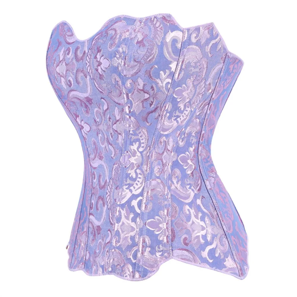 Women Plus Size Sexy Corset Bustier Top Jacquard Vintage Flower Print Lingerie Corselet Lace Up Korsett Pink Blue Overbust - view 2
