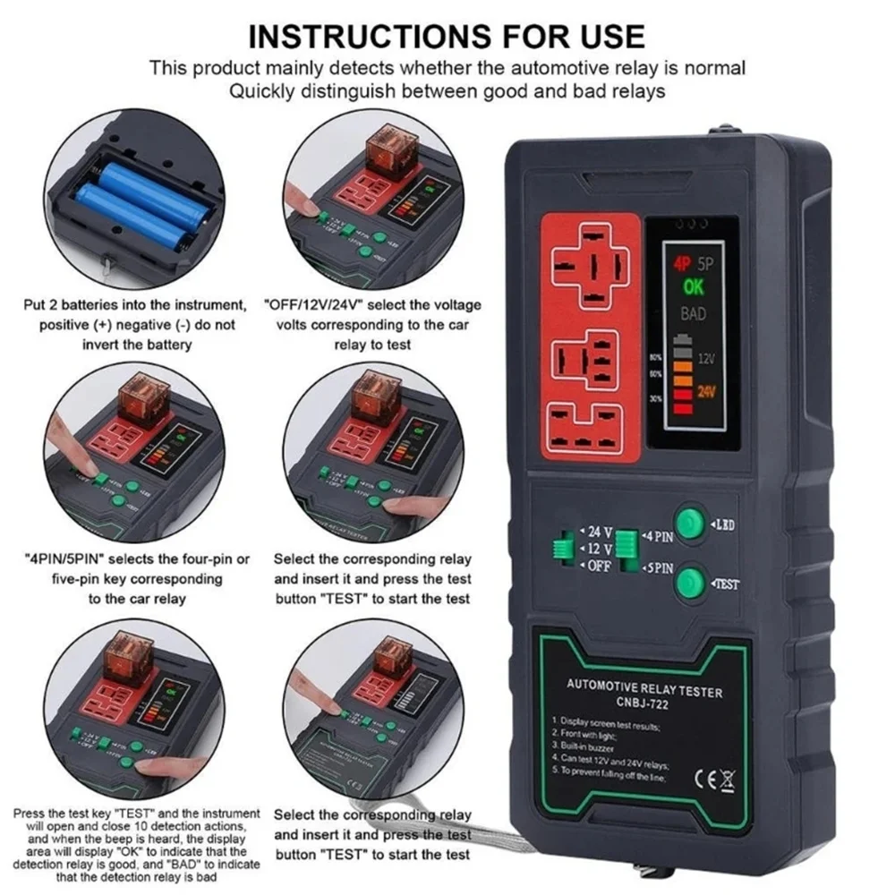 

12V 24V Battery Tester Relay Analyzer Alternator Checker Vehicle Cranking Charging System Diagnostic Tool for Motorcycle