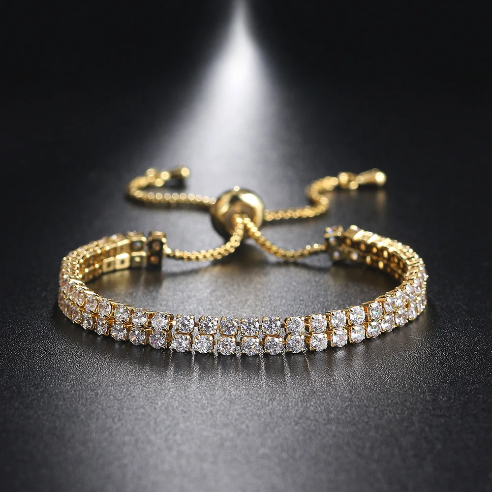 Adjustable Shiny Tennis Bracelets For Women Zircon Crystal Full Drills Double Rows Chain On Hand Bangles Fashion Jewelry Gifts
