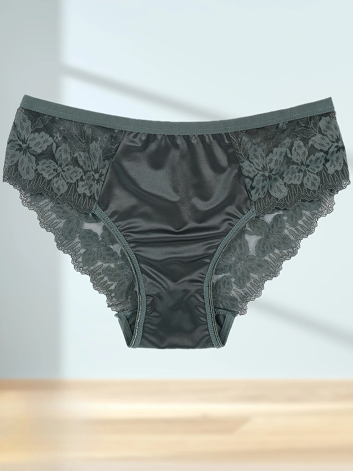 6‑Pack Women's Lace Underwear‑Semi‑Sheer Mid‑Rise Stitched Panties with Contrast‑Color Lace Trim