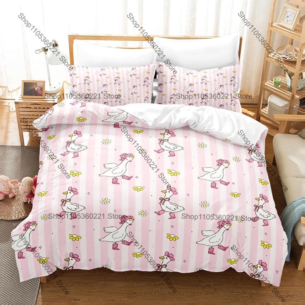 

Kawaii Cartoon Goose Bedding Set Single Twin Full Queen King Size Bed Set Adult Bedroom Duvetcover Sets Anime Bed Sheet Set