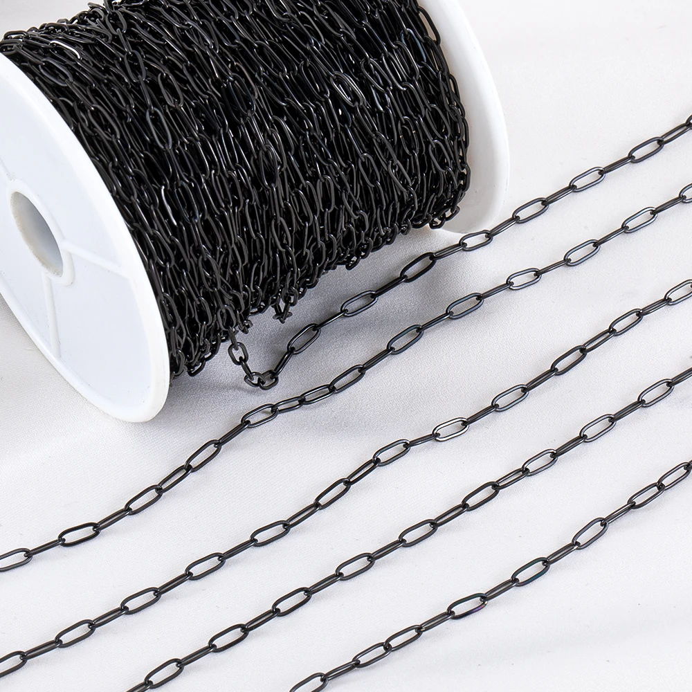 0.5M 1M 2M 건블랙 스테인리스 스틸 2.5mm~6mm 얇은 프레임 링크 체인, 쥬얼리 제작용 부자재 DIY 목걸이 팔찌 체인