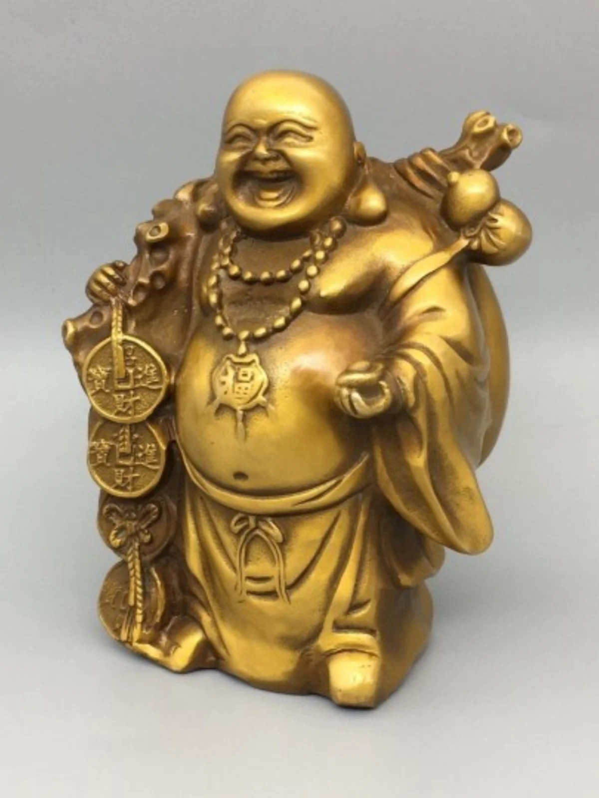 Brass Maitreya ornaments Ruyi Maitreya picks money, picks gold ingots and makes money. Nafu home office store opening gift.