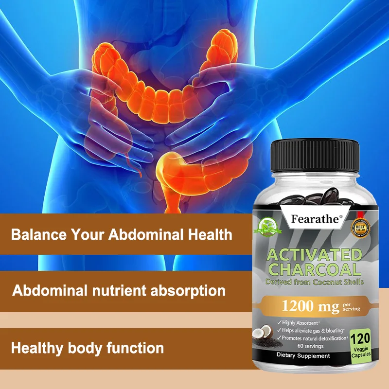 Activated Charcoal Supplement - Helps Relieve Gas and Bloating, Natural Detoxification with Coconut Shell, Non-GMO, Gluten-Free
