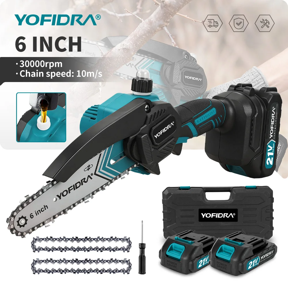 YOFIDRA Motosierra Eléctrica Portátil de 6 Pulgadas, 30000 RPM, Herramienta Eléctrica para Trabajar la Madera, Compatible con Batería Makita de 21V