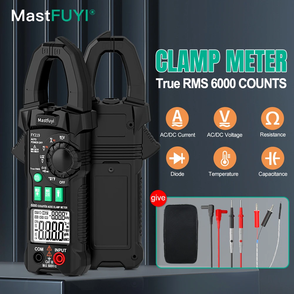 

MASTFUYI Digital Clamp Meter Multimeter Auto Range True RMS High Precision AC/DC Current Voltage Inrush Current Temperature Test