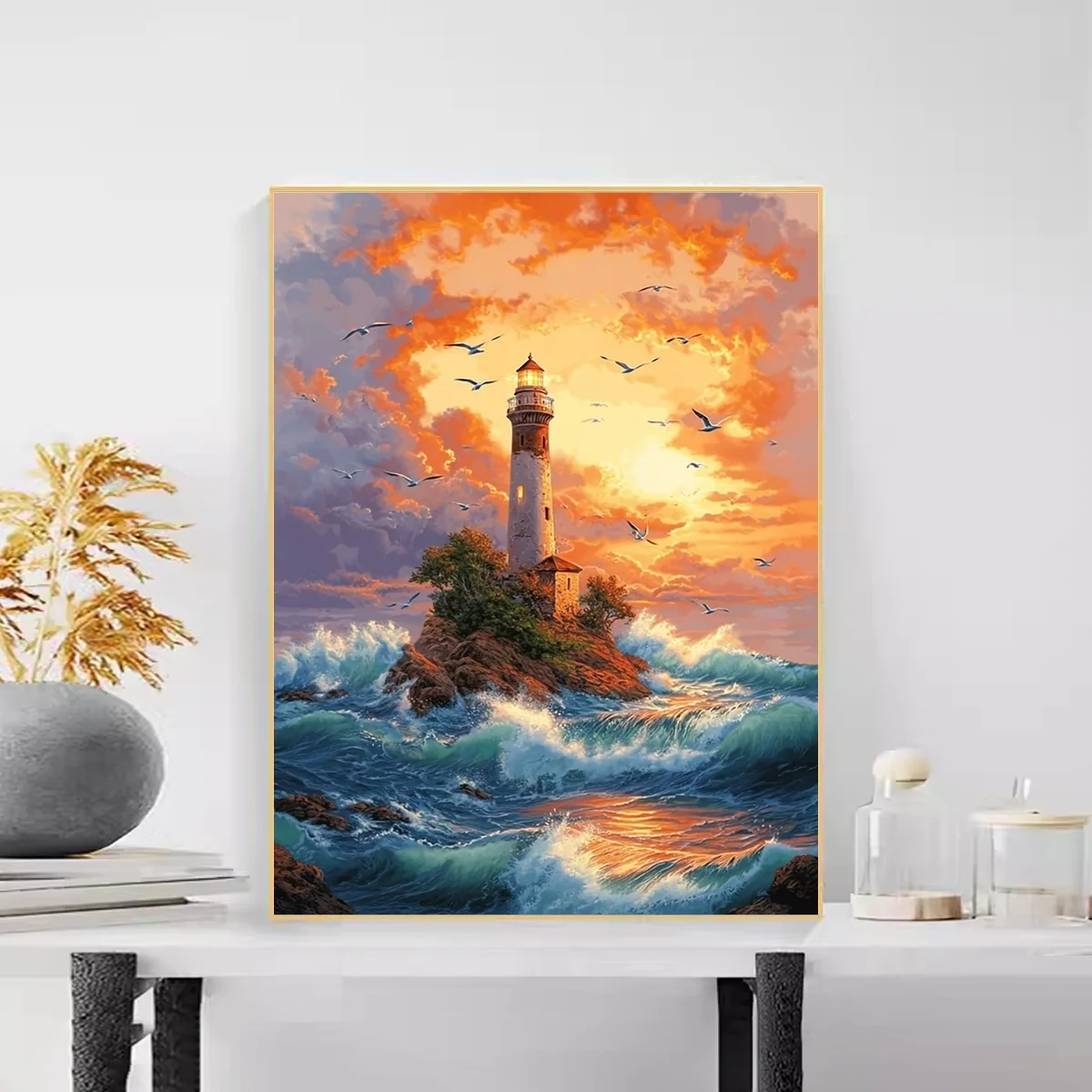 

500/1000/1200/2000PCS Puzzles for Adults Sunset Lighthouse At Sea,Jigsaw Puzzles Brain Challenge Game Gift Home Decor