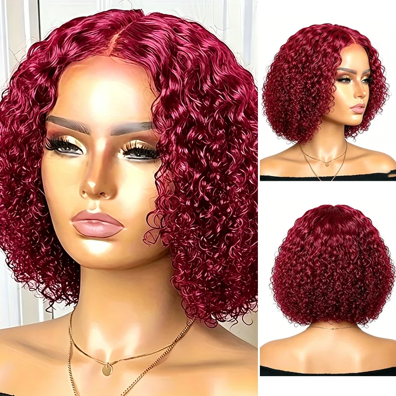 

Synthetic Red ombre highlights, small curly lace front wig, middle part wavy short hair, natural volume, style daily ladies' wig