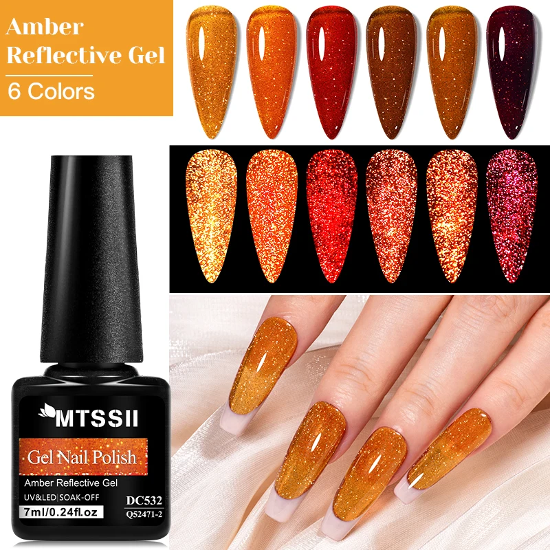 7ml Amber Reflective Glitter Gel Nail Polish Jelly Sparkling Glitter Semi Permanant Soak Off UV LED Gel Varnish For Manicure DIY