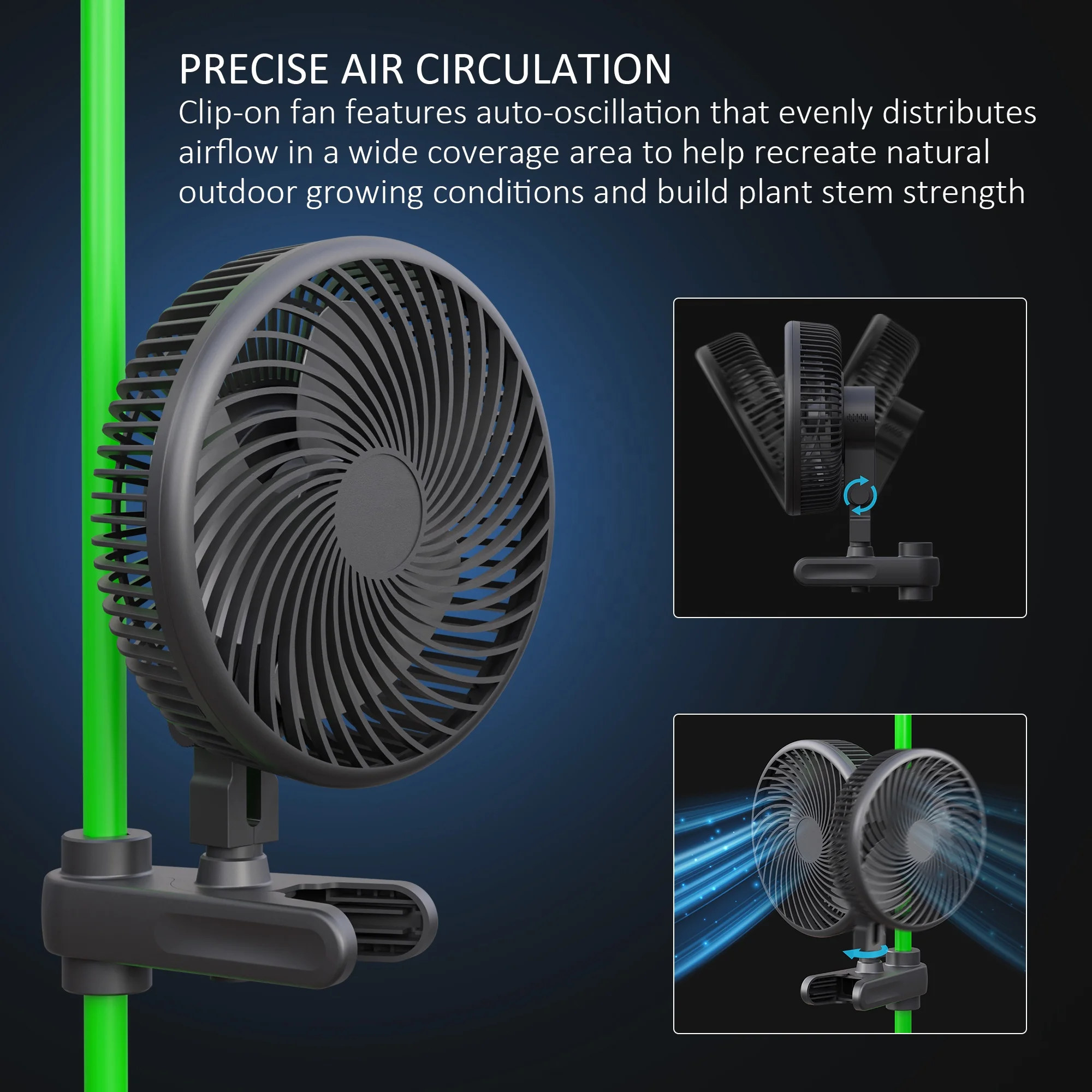 6 inch clip-on planting tent fan 8W 330CFM EC motor oscillating clip-on fan cooling fan, suitable for hydroponic indoor