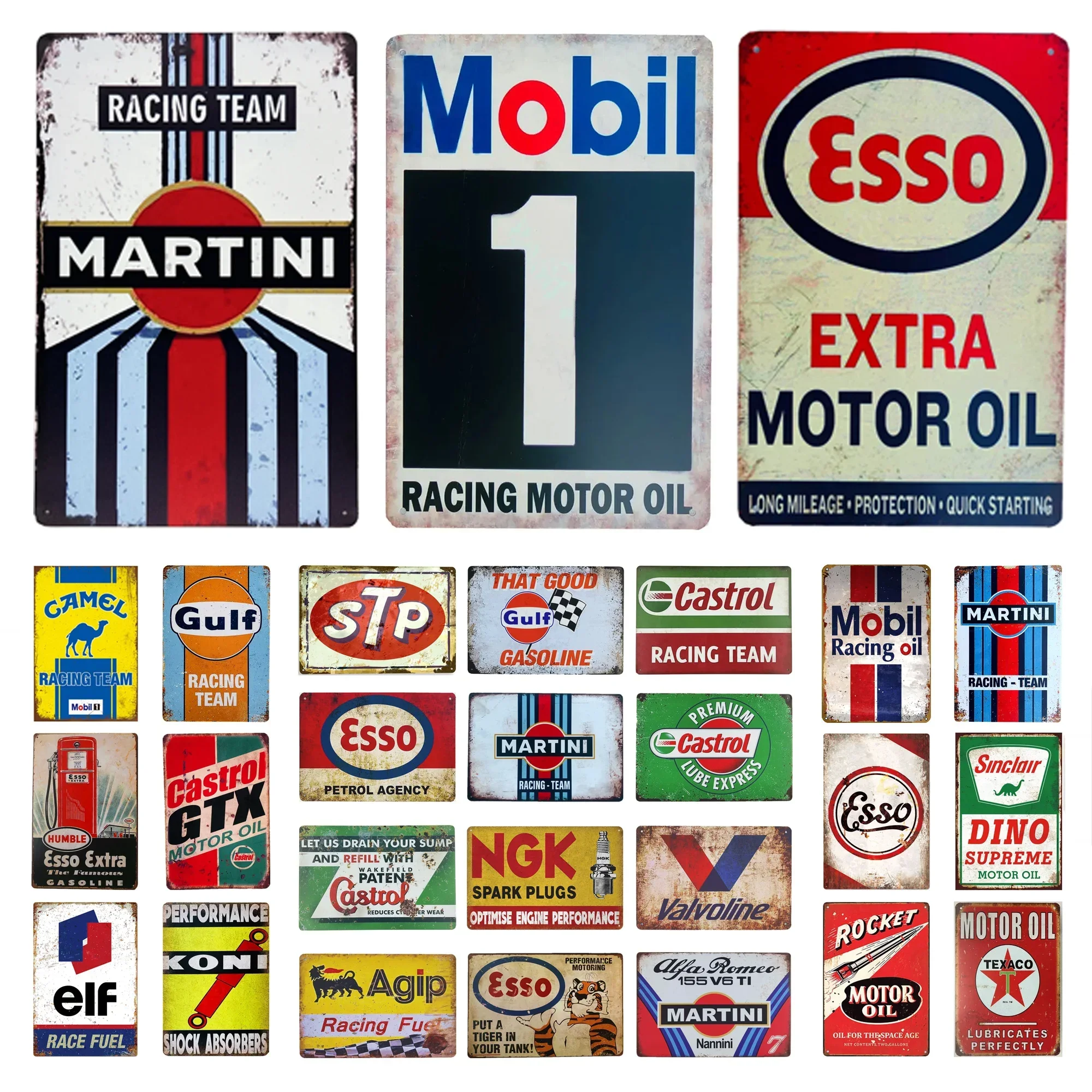 Motor Oil Gas Metal Signs Esso STP Wall Art Poster Plaque Vintage Iron Painting Decoration for Man Cave Cafe Garage Club Bar