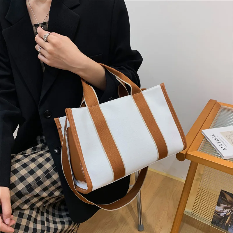 Bolsa de grande capacidade para mulheres, sacola crossbody de um ombro, lona, edição coreana, Instagram Fashion, Commuter Bag, nova