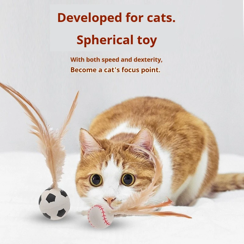 Pet Ball Toys Cat Bouncy Sports Balls Feather Tossing Interactive Balls Pet Toys