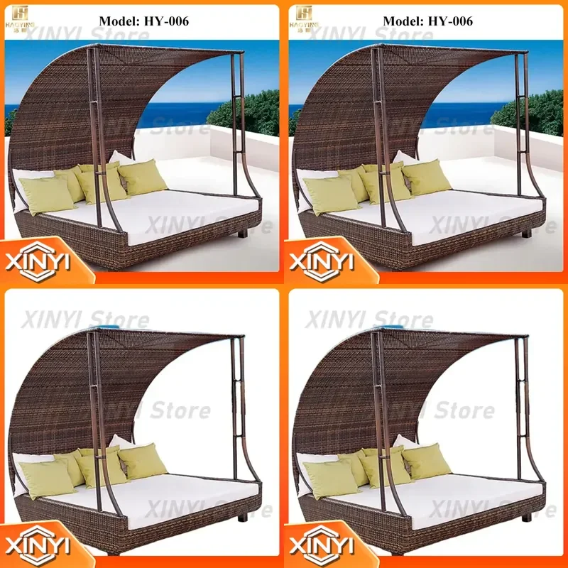 Custom Pool Furniture for Outdoor Use Garden Sun Loungers for Patio Wicker Rattan Steel Frame Adjustable Sunbed with Canopy