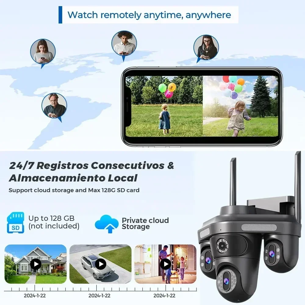 12mp 3 عدسة Cctv مراقبة كاميرا متحركة لاسلكية واي فاي PTZ 360 تتبع السيارات اتجاهين الصوت الداخلي IP كاميرا شبكة مراقبة في الهواء الطلق 4MP