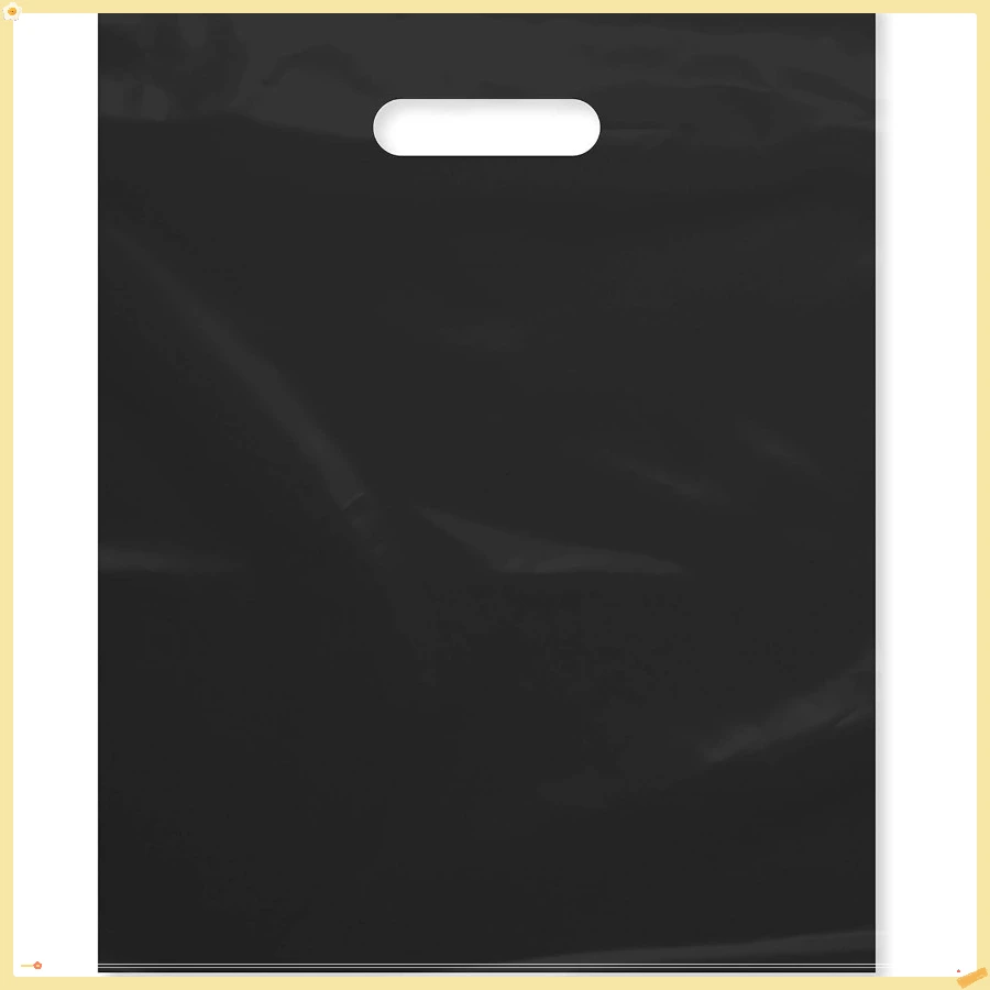 

Crafts Plastic Bag with Die Cut Handle Bag 12" x 15" Black Plastic Merchandise Bags Bulk Pack for Retail, Gifts, Trade Show