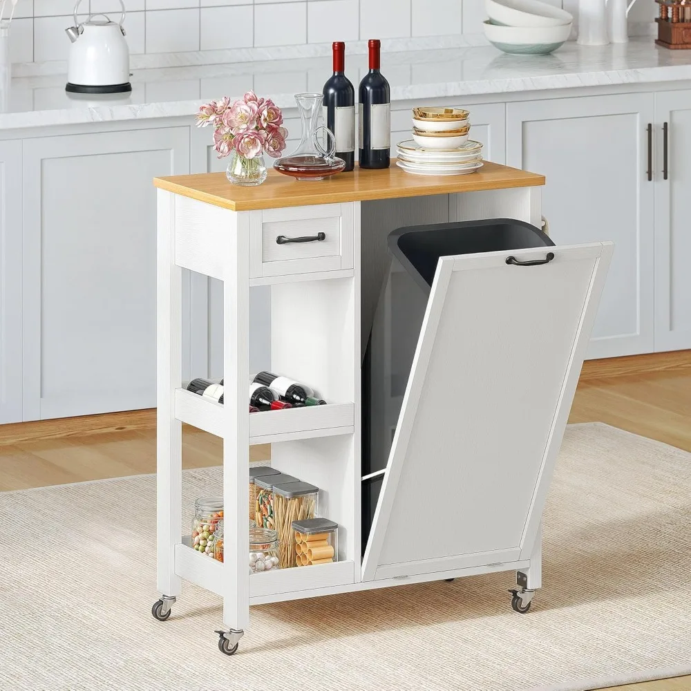 

DWVO Rolling Kitchen Island Cart, Tilt-Out Trash Can Cabinet, Kitchen Trash Recycling Cabinet Fits 13 Gallon Garbage Bin, 30 Por
