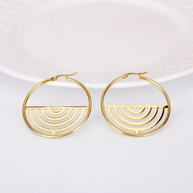 Hgflyxu Gold Color Plated Stainless Steel 304 Hoop Earrings for Women  Circle Ear Jewelry Trendy Accessories New