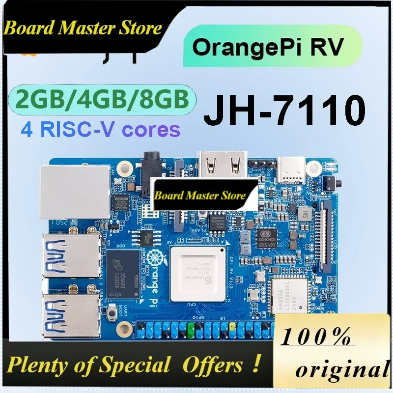 BoMasOrange Pi RV 2GB/4GB/8GB Dev Board LPDRR4 RAM RISC-V StarFive JH-7110 Chip WiFi-BT5.0 BLE M2 PCIE SSD