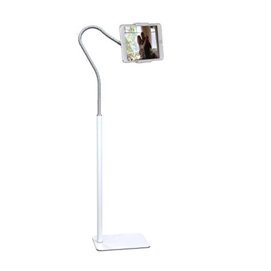 

Tablet Floor Stand with Flexible Gooseneck and Stable Aluminum Base Suitable for 3.5 - 10.6 Smart Phone Tablet White