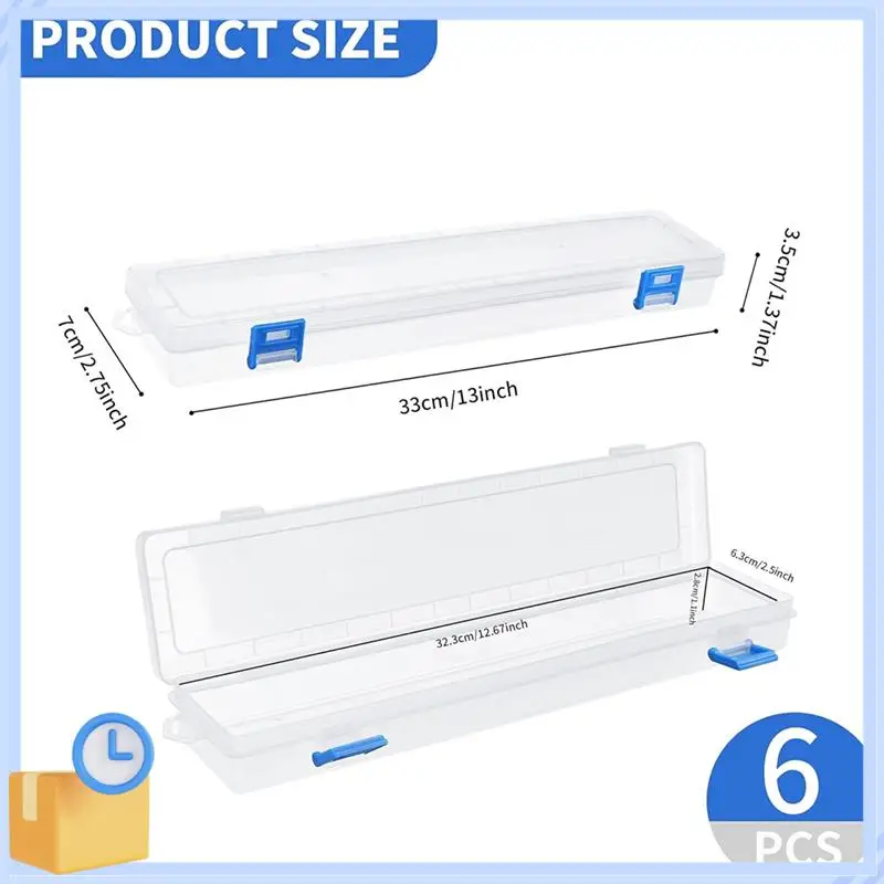 Popular 6Pcs Plastic Paint Brush Storage Box,13 Inch Clear Paint Brush Holder Drawing Pen Container With Buckle Plastic Paint