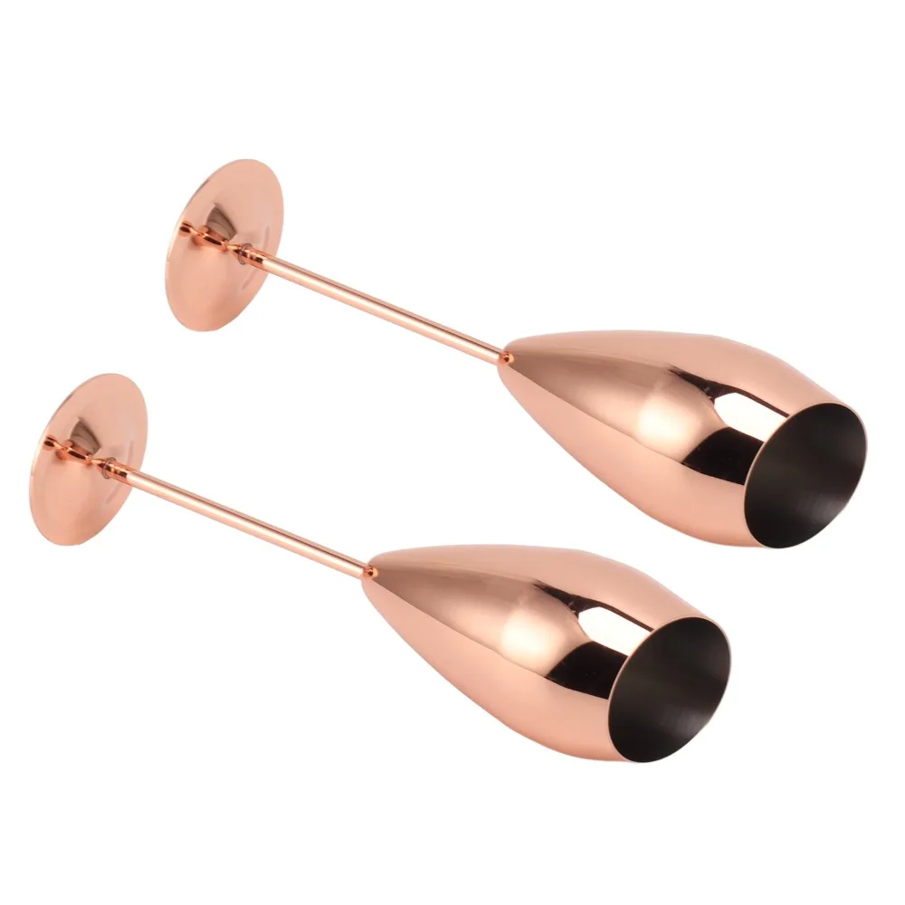2pcs Sturdy Thick Bottom Copper Champagne Flutes 304 Stainless Steel Unbreakable Modern Champagne Flutes Metal Handle