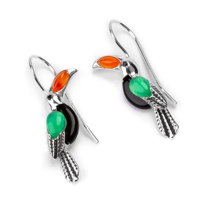 Vintage Unique Handmade Birds Shaped Pendant Earrings Women's Fashion Creative Festival Celebration Silvery Plated Jewelry Gifts