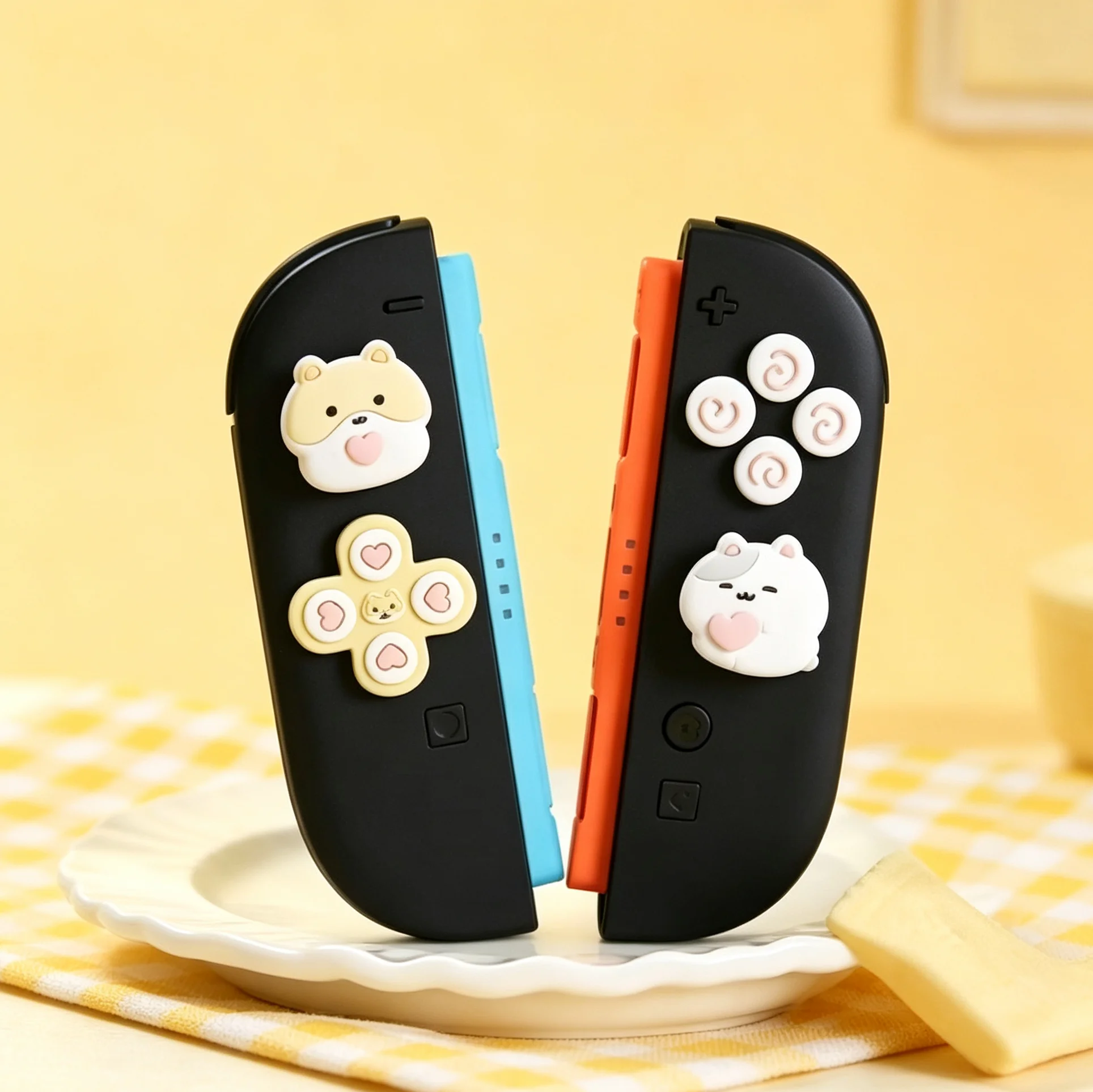 GeekShare Cross D-Pad Button Caps Joystick Cover Compatible with Switch 2 Silicone ABXY Key Buttons Sticker Rice Cake Hamster