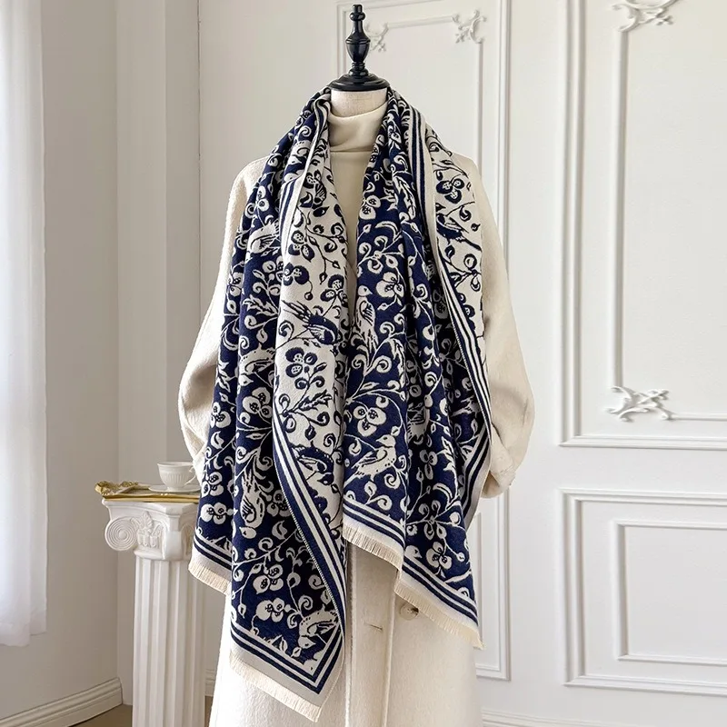 

Winter and autumn floral-patterned cashmere-like scarves, thickened printed shawls, new versatile cold-proof and warm