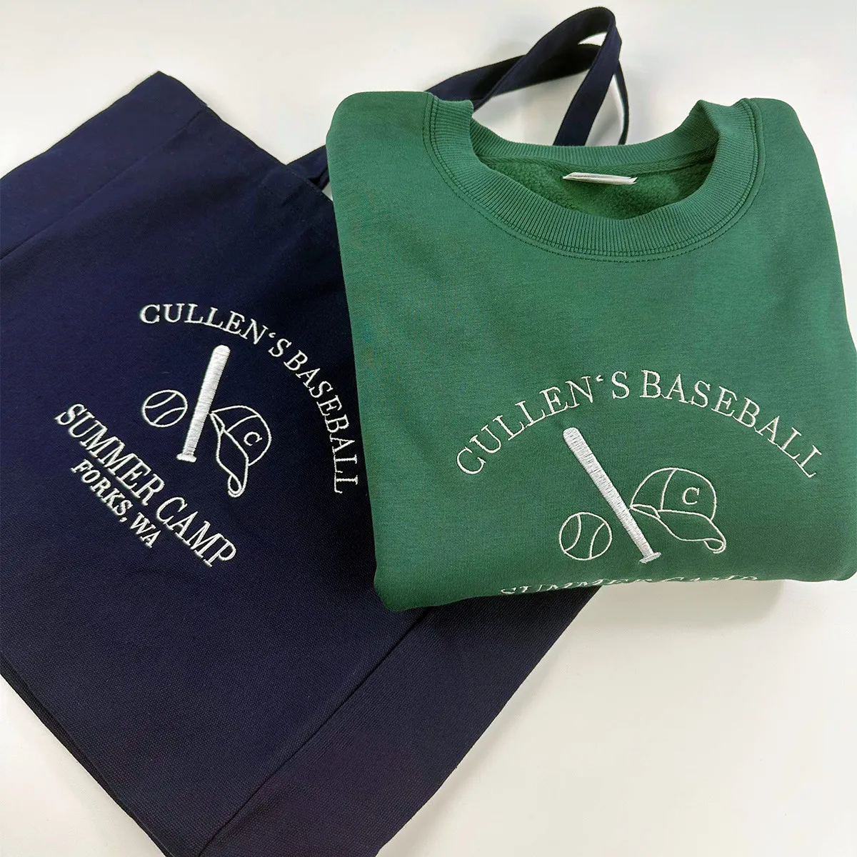 Cullen's Baseball Summer Camp Letters Embroidered Green Sweatshirts Long Sleeve Crewneck Thick Pullover Vintage Women Jumpers