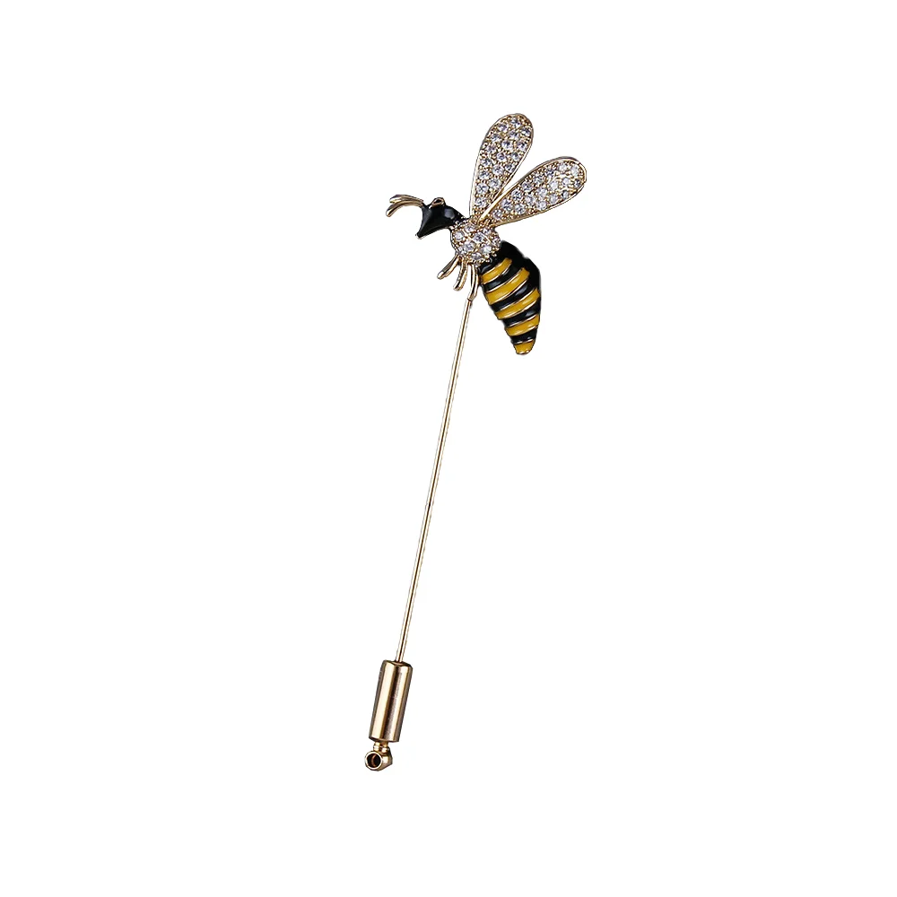 Cute Bee Shaped Straight Pin Business Banquet Suit Shirt Collar Pin Decoration Dynamic Diamond Bee Brooch Accessory