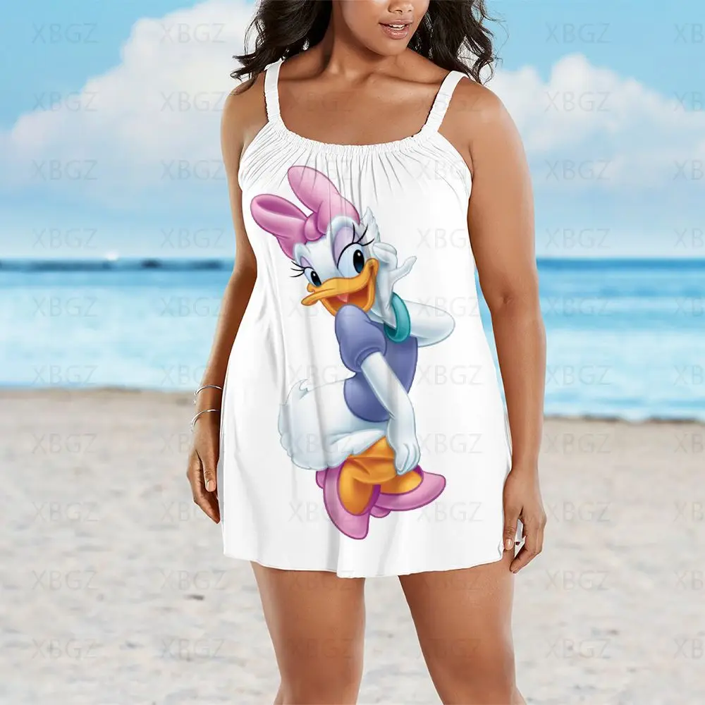 Plus Size Dresses Sleeveless Summer Outfits Woman 2022 Donald Duck Elegant Women Sexy Chic Dress Disney Print Beach Cartoon Boho