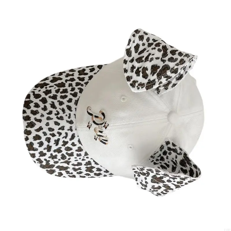 F3MF 2000s Leopard Print Dog Ear Baseball Caps Sun Hat for Trendy Fashion Enthusiasts