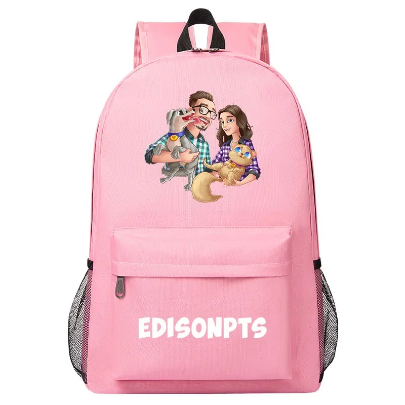 Edison Pts Children's Backpack Cartoon Edison and Kate Print USB boy's girl's School Bags Teenagers Fashion Traveling Backpack