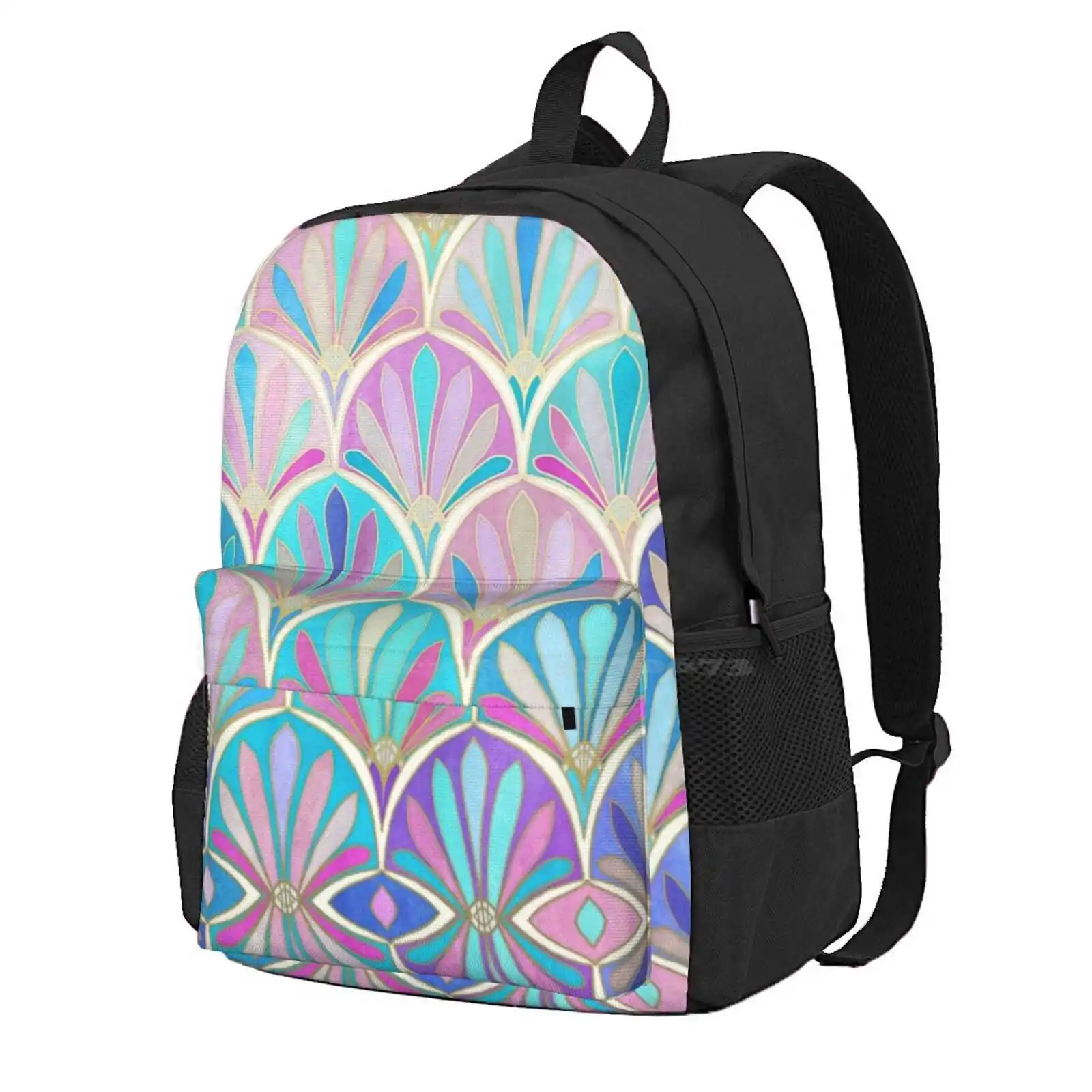 Glamorous Twenties Art Deco Pastel Pattern Hot Sale Schoolbag Backpack Fashion Bags Nouveau Pink Turquoise Blue Purple Micklyn