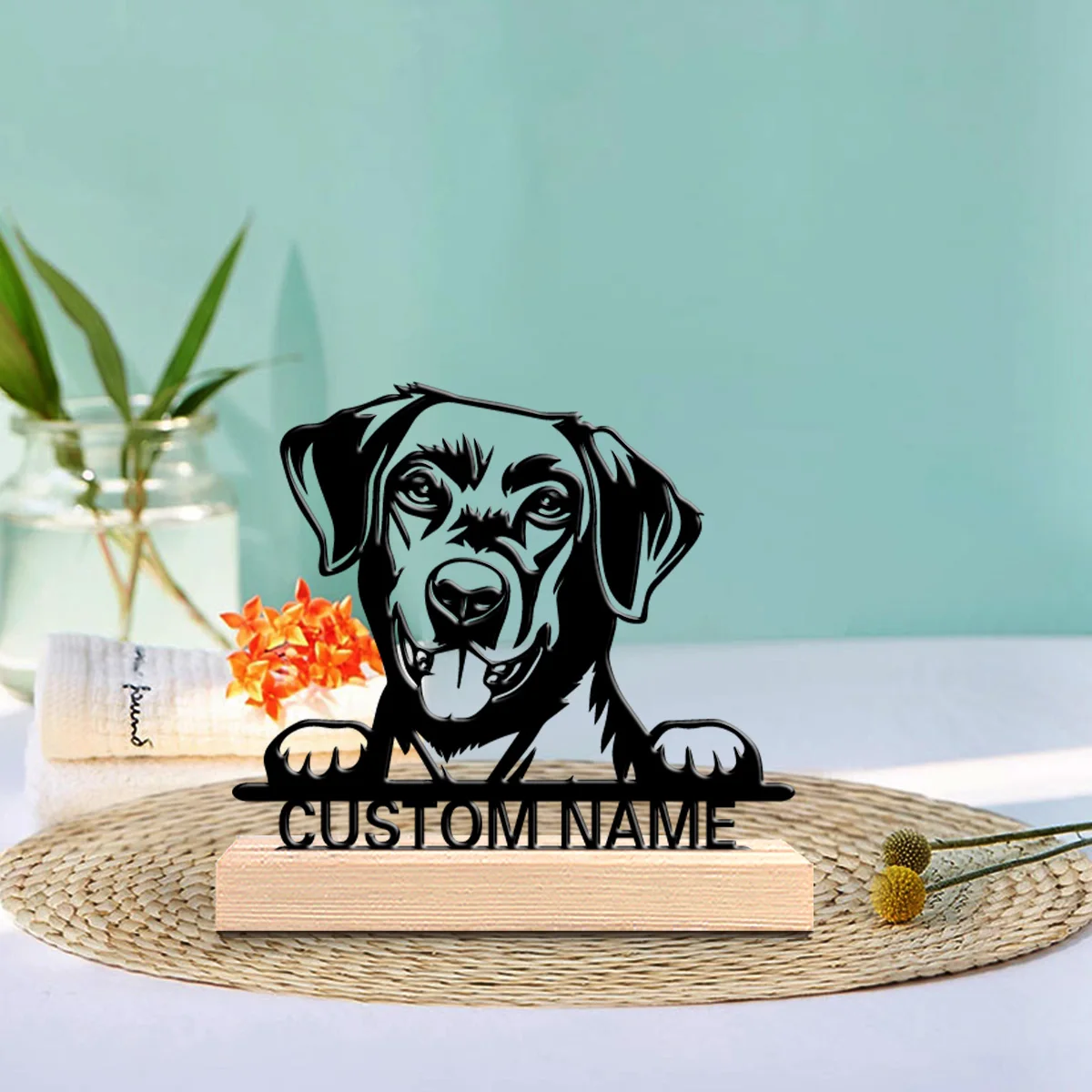 1pc Cute Personalized Custom Labrador Metal Statues Metal Art With Wooden Base Uncharged Desk Art for Dog Lovers, All Occasions