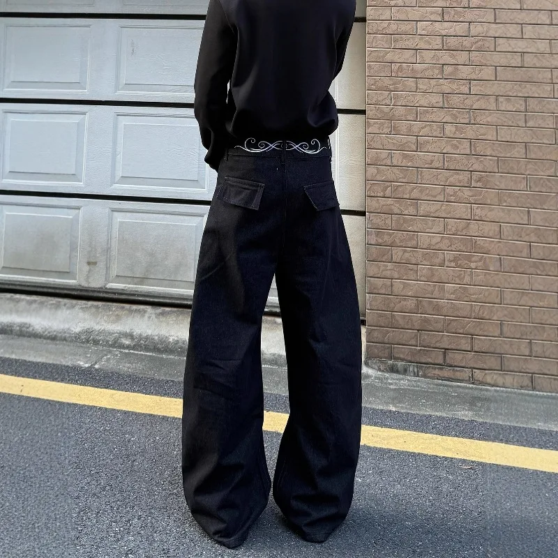กางเกงยีนส์คาร์โก้ทรงหลวมแบบยูนิเซ็กซ์ ปักลายคลื่น สินค้าใหม่ปี 2025 กางเกงขายาวทรงกว้างสไตล์อเมริกันลำลอง ฮิปฮอป ยีนส์เดนิม กางเกงทำงาน
