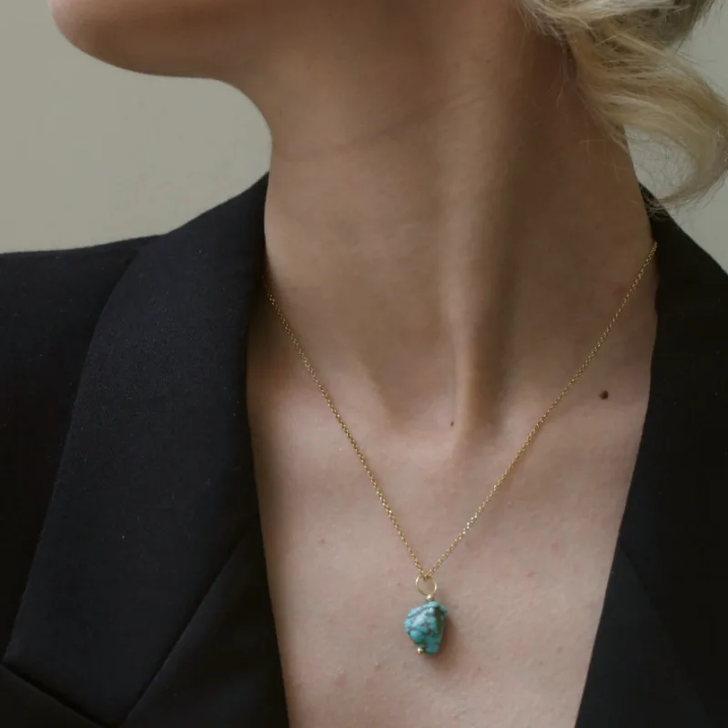 

Japanese Korean Little Simple Natural Turquoise Irregular Stone Pendant Trend Clavicle Chain Men Women Personality Niche Design