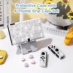 Cats and flowers Protective Case Bundle with 4pcs Grip Caps For Nintendo Switch OLED，for Switch NS Cover，Switch Game Accessory