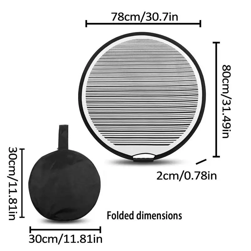 80cm Circular Striped Foldable PDR Lined Light Reflector Board Round Dent Panel Vehicle Scratch Hail Damages Car Check Tool