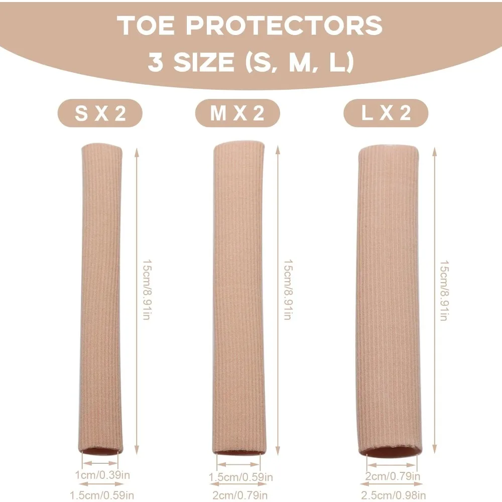 S/M/L Gel Elastic Fiber Toe Protectors, 6Pcs Cuttable Caps Reduce Friction, Silicone Pads for Corns, Blisters & Hammer Toes Care