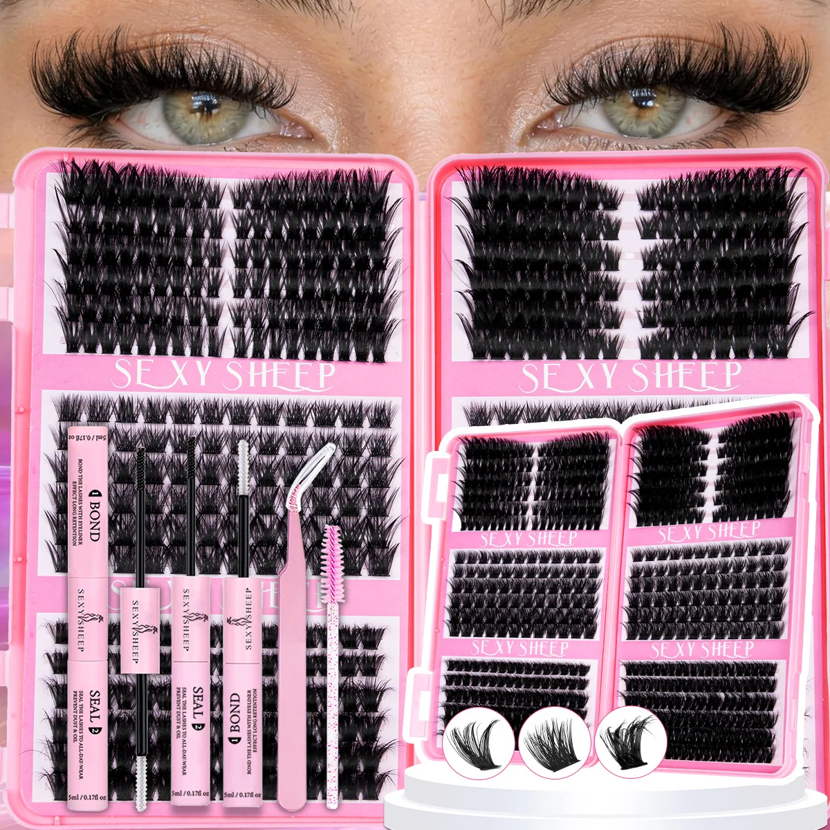 Extensions de cils en grappes DIY, kit d'extensions de cils individuels en grappes, cils en grappes effilés, styles mixtes 8-16mm, réutilisables