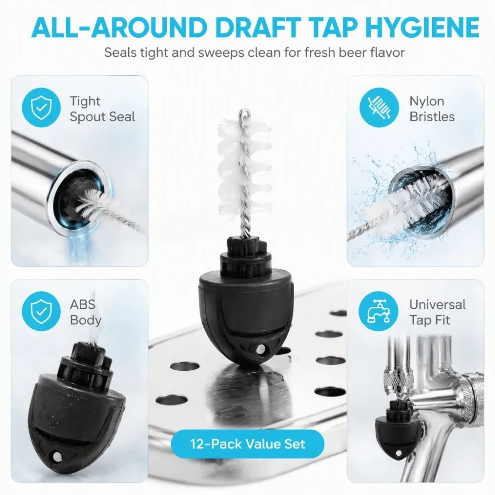 12PCS Practical ABS Beer Tap Brush Insect Blocking Tap Plug Tap Plug Black Tap Cap for Beer For Beer Dispenser