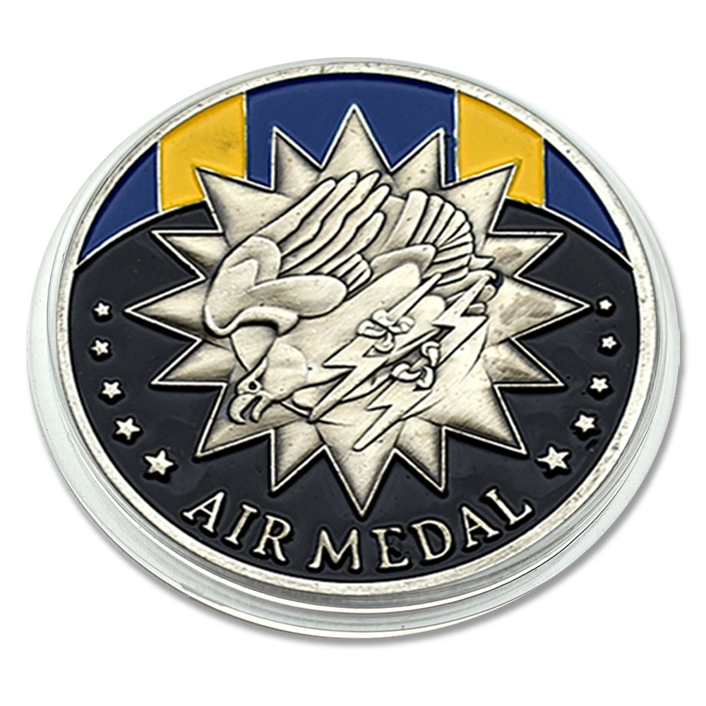 Air Medal Silver Plated Challenge Coin Eagle Badge of Honor Meritorious Achievement in Aerial Flight Commemorative Medal Gift