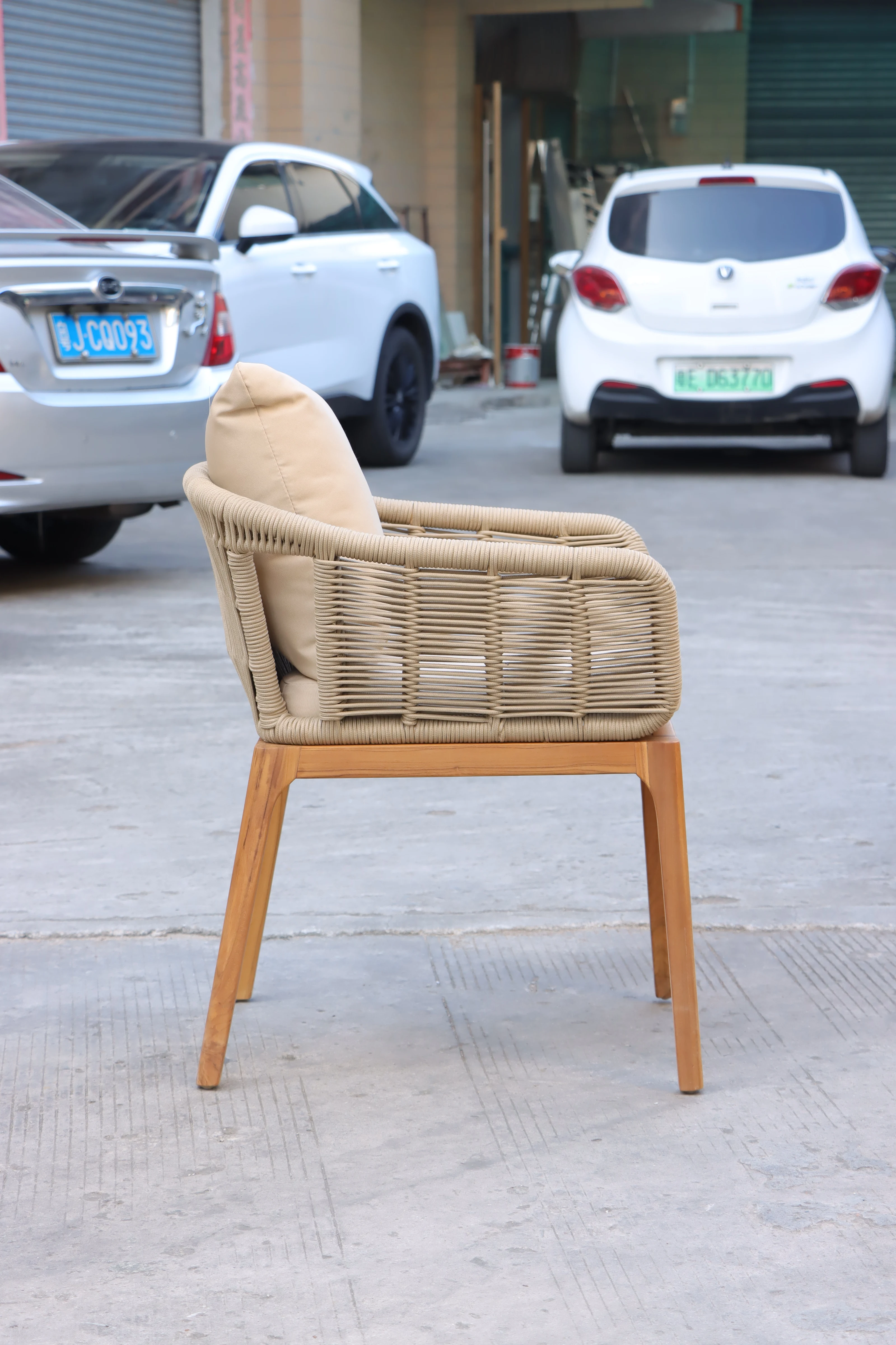 xx-Modern Design Wooden Outdoor Dining Set by Foshan Factory Balcony Garden Patio Coffee Shop Cafe Use Leisure Garden Chairs