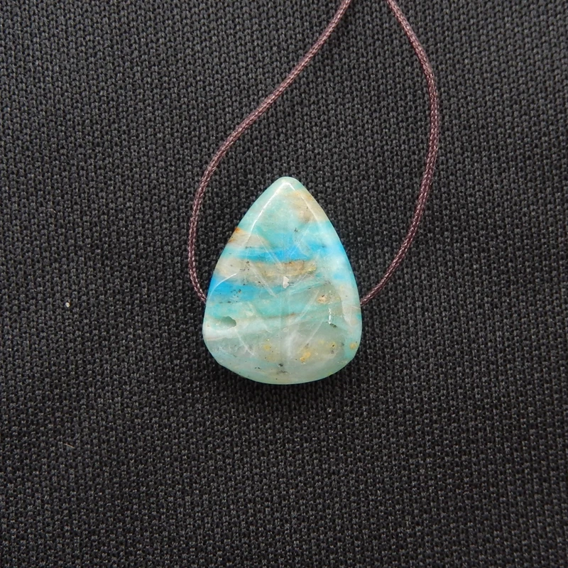 Natural Blue Opal Teardrop Pendant Gemstone Boho Artisanal Jewelry Handmade Pendant for Necklaces 16x12x5mm-1.3g