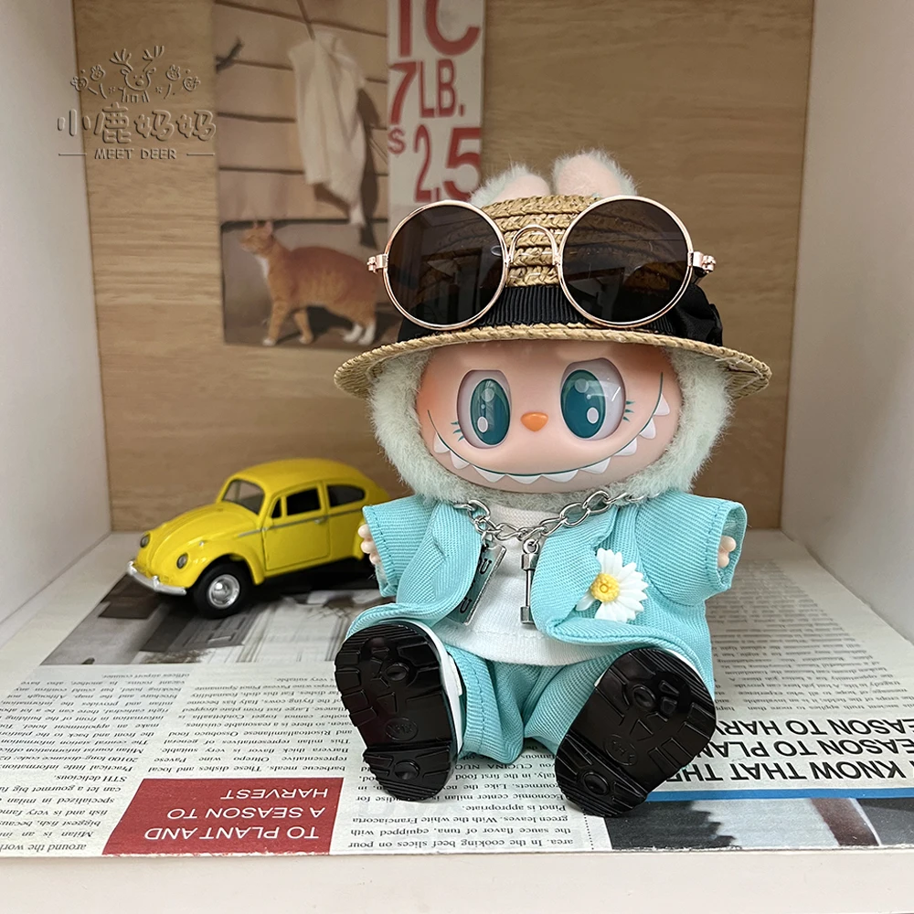 ​17 38cm Clothes For Labubu Handmade G-Dragon Inspired Mint Green Suit Set For Labubu Macaron Series Vinyl Figure Doll Clothes